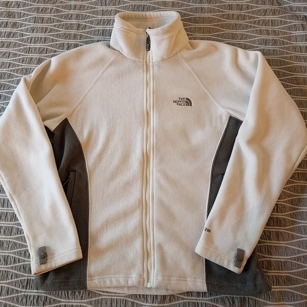 White & Grey North Face fleece jacket